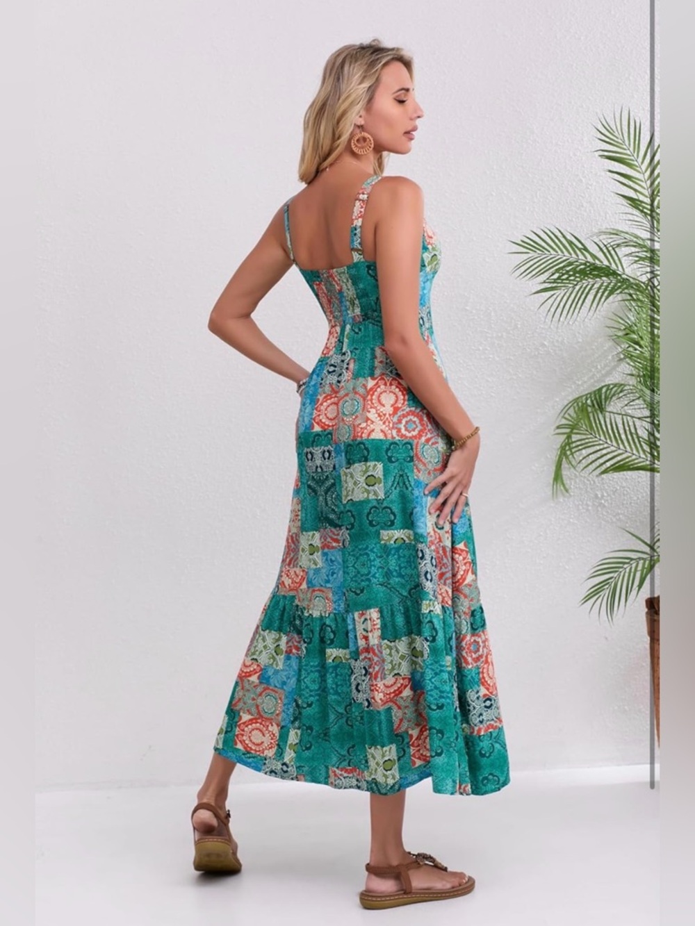 NWOT Boho Floral Adjustable Strap V Neck Beach Flowy Maxi Sundress - Picture 3 of 16